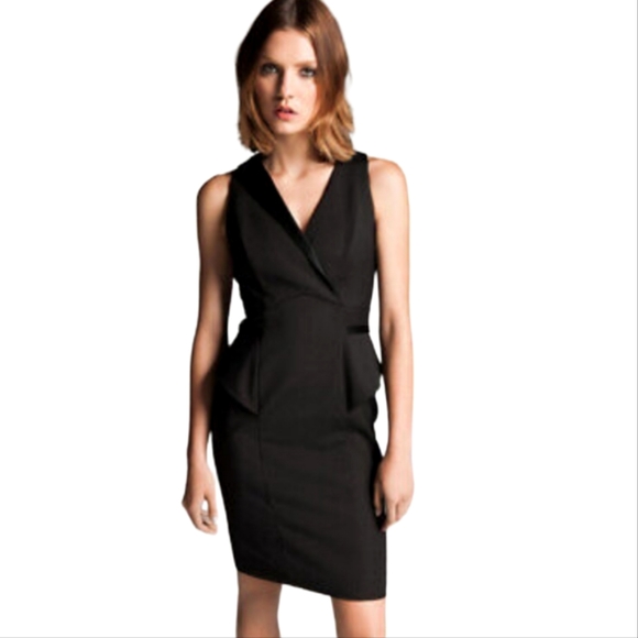 NWOT Cue  tuxedo midi pencil Dress Black Sze 8 sleeve Cotton slit office formal - Picture 2 of 10